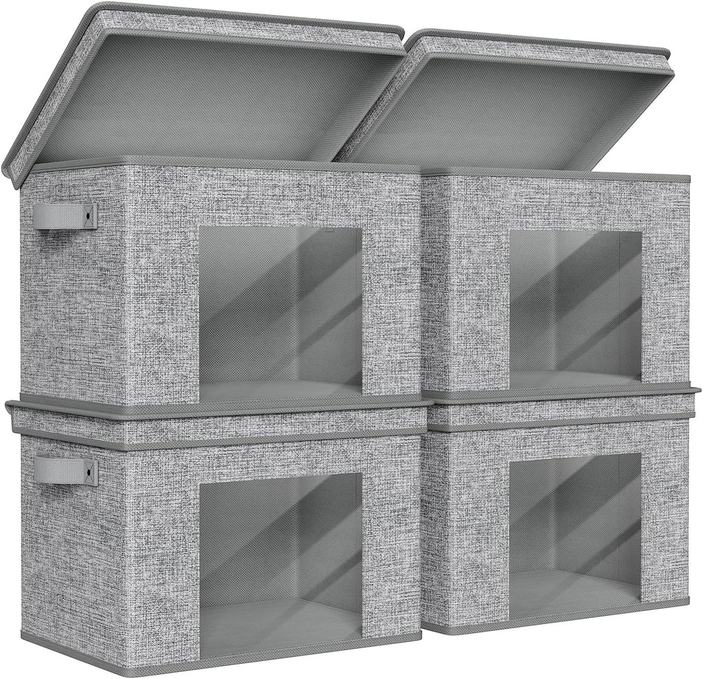 Univivi Fabric Foldable Storage Boxes Large Storage Bins with Lids [4-Pack] Collapsible Storage Cubes, Closet Organizers and Storage Cubes for Home, Bedroom, Closet (Grey, 17“ x 12” x 12")