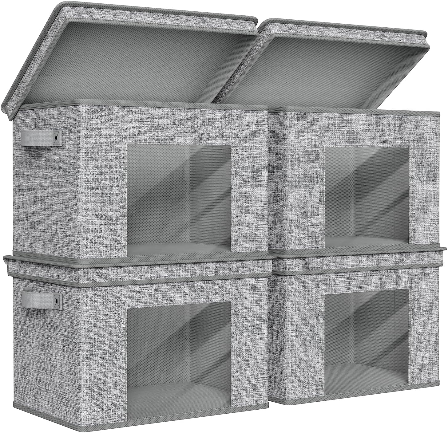 Univivi Fabric Foldable Storage Boxes Large Storage Bins with Lids [4-Pack] Collapsible Storage Cubes, Closet Organizers and Storage Cubes for Home, Bedroom, Closet (Grey, 17“ x 12” x 12")