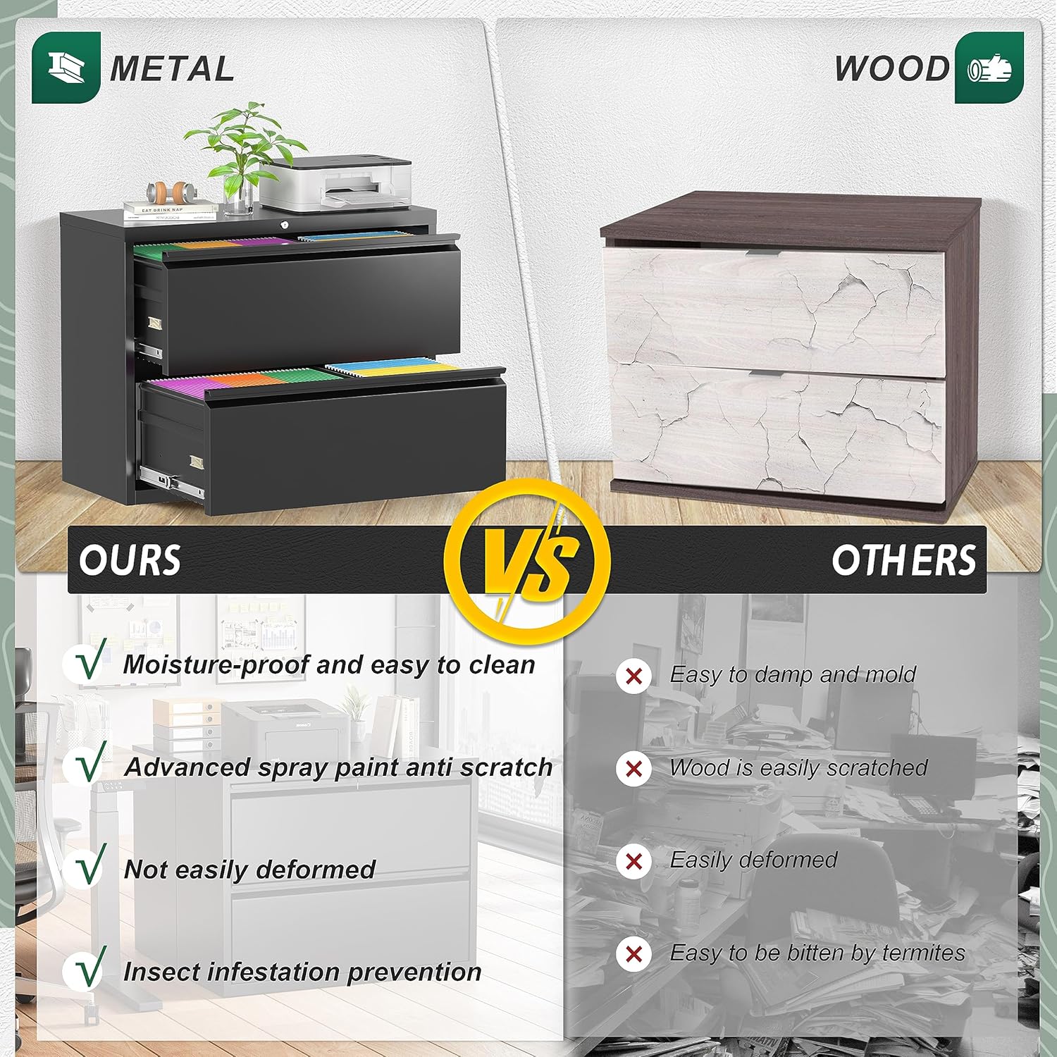 Superday Metal Lateral File Cabinet with Lock, 2 Drawer File Cabinet, Black Filing Cabinets with Lock, Filing Cabinets for Home Office/Legal/Letter/A4, Home Office Furniture for Hanging File