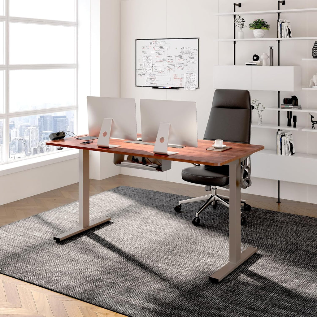 FLEXISPOT EN2 Whole-Piece Standing Desk with Clamp Power Strip, 40 x 24'' Electric Stand Up Height Adjustable Desk with Cable Management (Gray Frame + 40" Mahogany Top, 2 Packages)