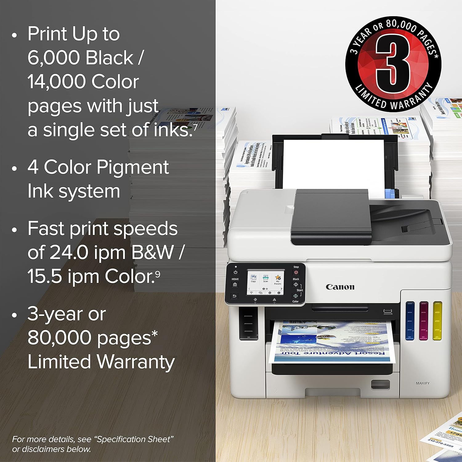Canon MAXIFY GX7021 Wireless MegaTank Small Office All-in-One Printer, One Size