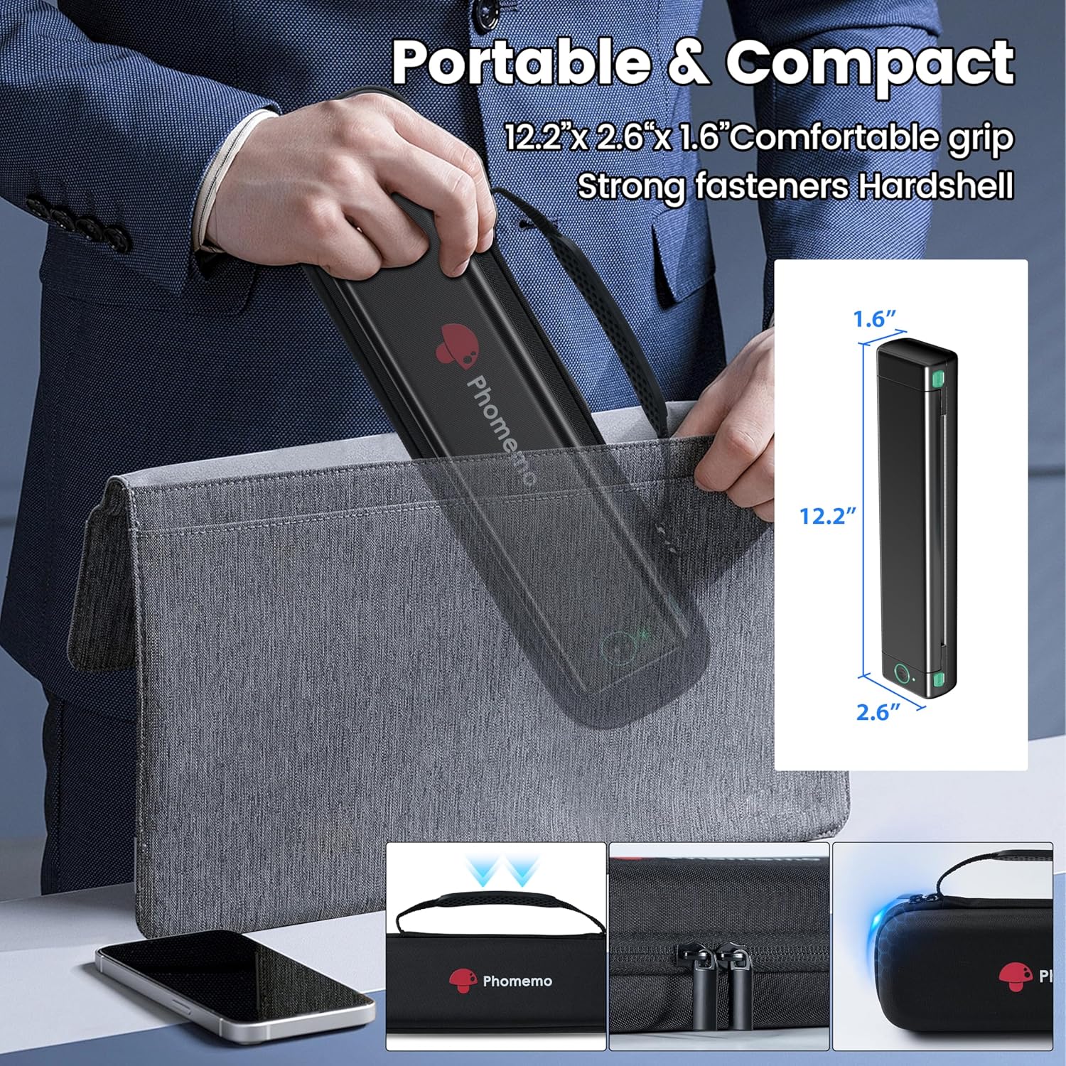 Phomemo M08F Portable Printer Wireless for Travel, Thermal Bluetooth Inkless Printer for 8.5" X 11" Thermal Paper, Compatible with Android iOS Phone Laptop, with Case
