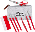 iVyne (8pcs) Berry Essentials Silicone Vinyl Weeding Tool Kit Soft Grip Weeding Tools for Vinyl with Weeder, Tweezers, Picker, Scissors and Scraper Set for Silhouette Cameos and Cricut Craft (Red)