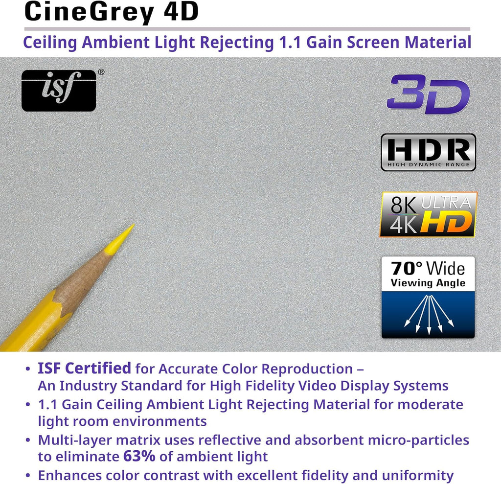 Elite Screens ezCinema Tab-Tension CineGrey 4D, 113-inch 16:9, Manual Floor Pull Up ISF Ceiling Ambient Light Rejecting, Portable Home Office Classroom Projector Screen with Carrying Bag, FT113UH-C4D