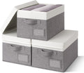 GRANNY SAYS Storage Bins with Lids, Collapsibe Clothes Organizers and Storage, Storage Baskets for Shelves, Decorative Storage Boxes with Lids, 3-Pack, Gray&Ivory