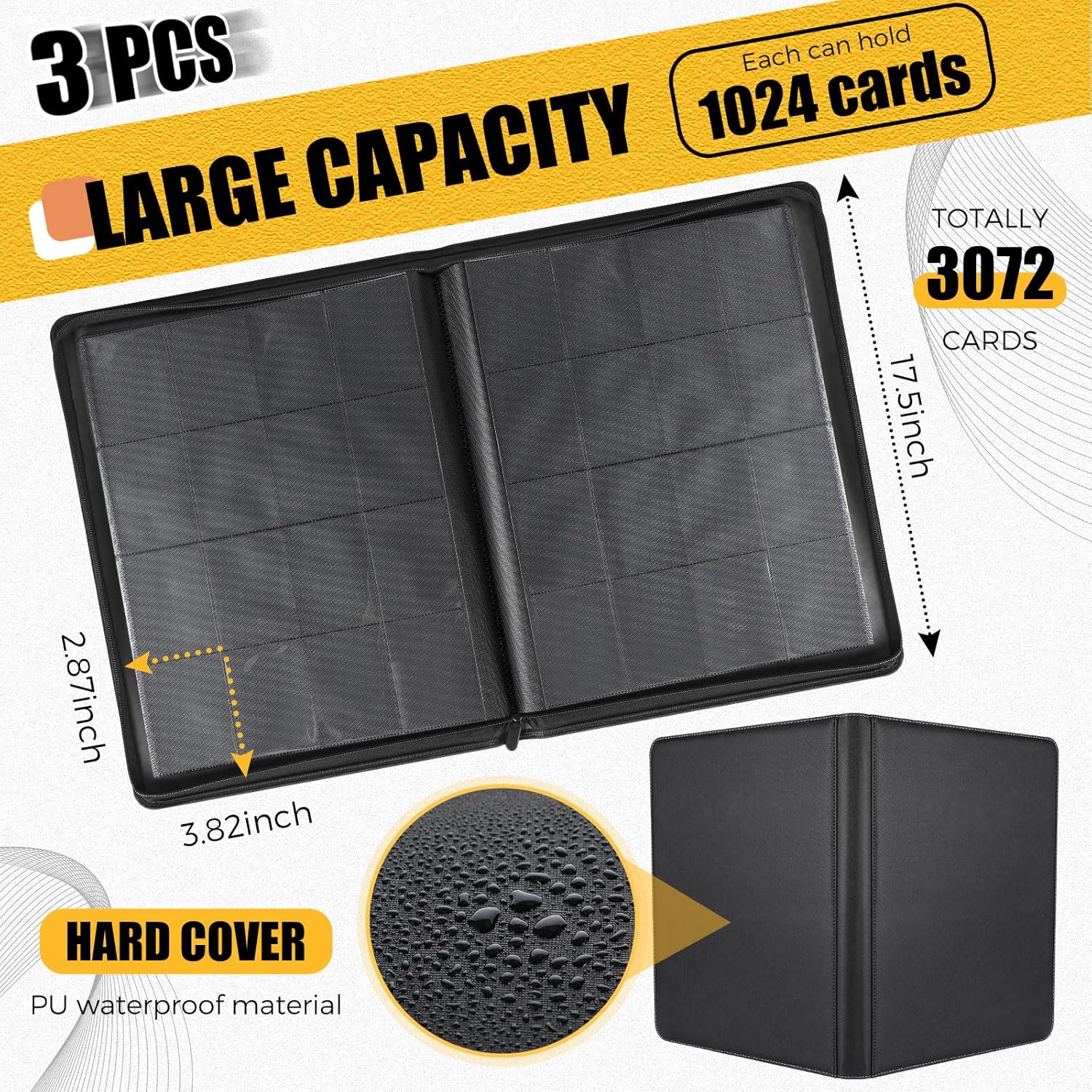 3 Pcs 16 Pocket Trading Card Binder 3000+ Pockets Binder Album Compatible with Mtg, Sports, Standard Size Card for Collector