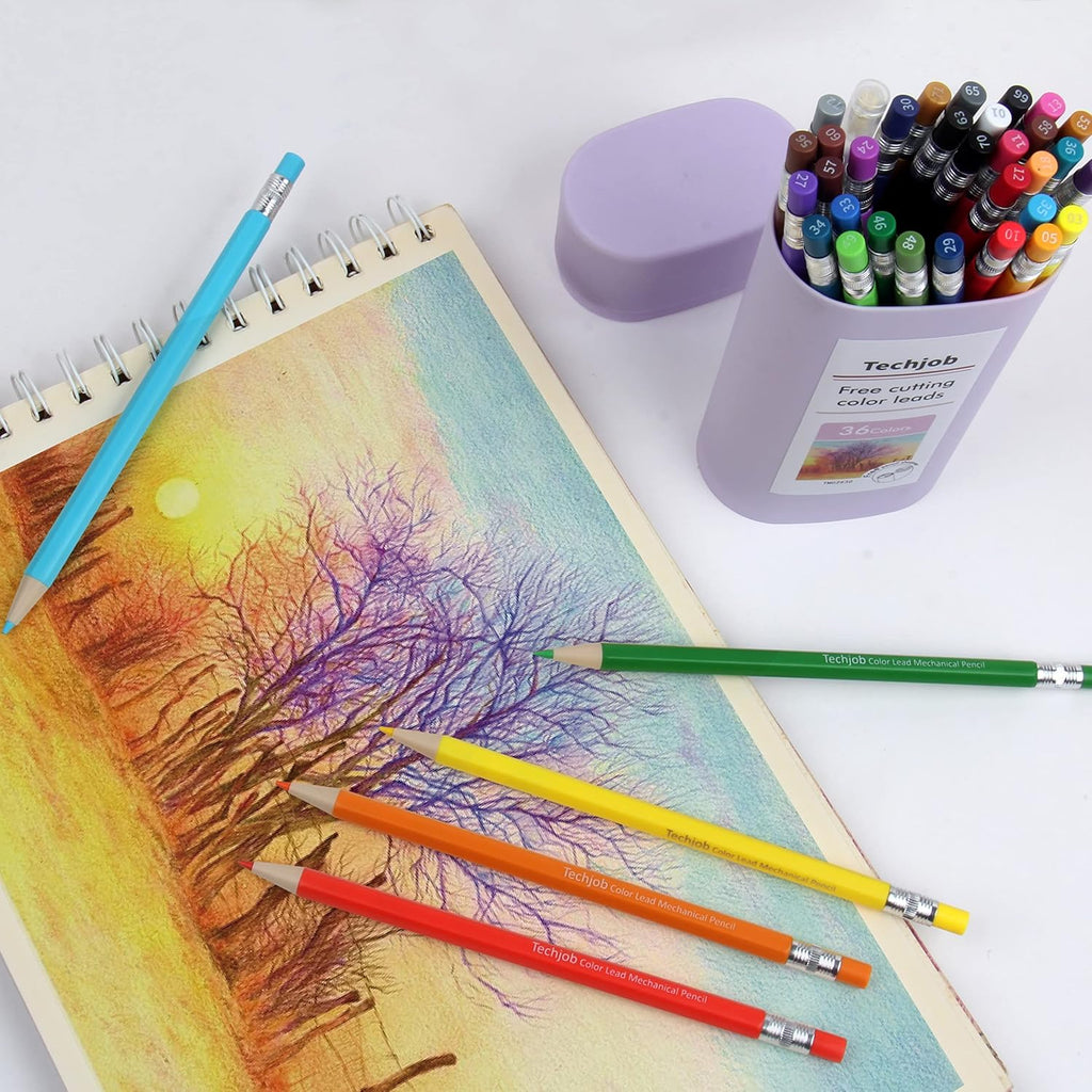Colored Mechanical Pencil 2.6mm for Coloring and Drawing, Mechanical Colored Pencils, Mechanical Pencils with Sharpener and Case,36pcs