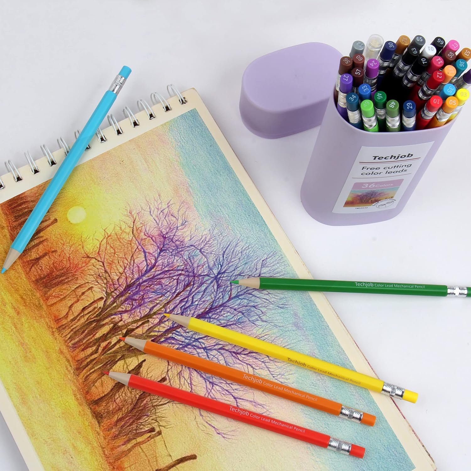 Colored Mechanical Pencil 2.6mm for Coloring and Drawing, Mechanical Colored Pencils, Mechanical Pencils with Sharpener and Case,36pcs