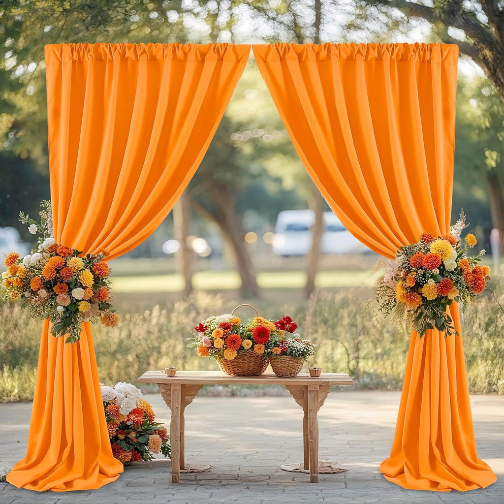Orange Backdrop Curtains 4 Panels 5ft x 10ft Polyester Wrinkle Free Fabric Photo Drapes for Backdrop Parties Home Halloween Decorations