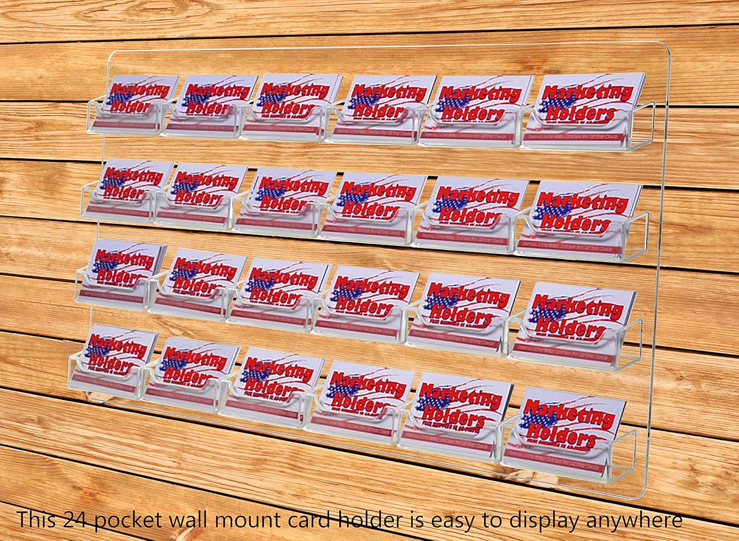 Displays2go Business Card Holder, 24 Pockets, Wall Mount, 0.75-Inch Deep Pockets (Clear Acrylic)
