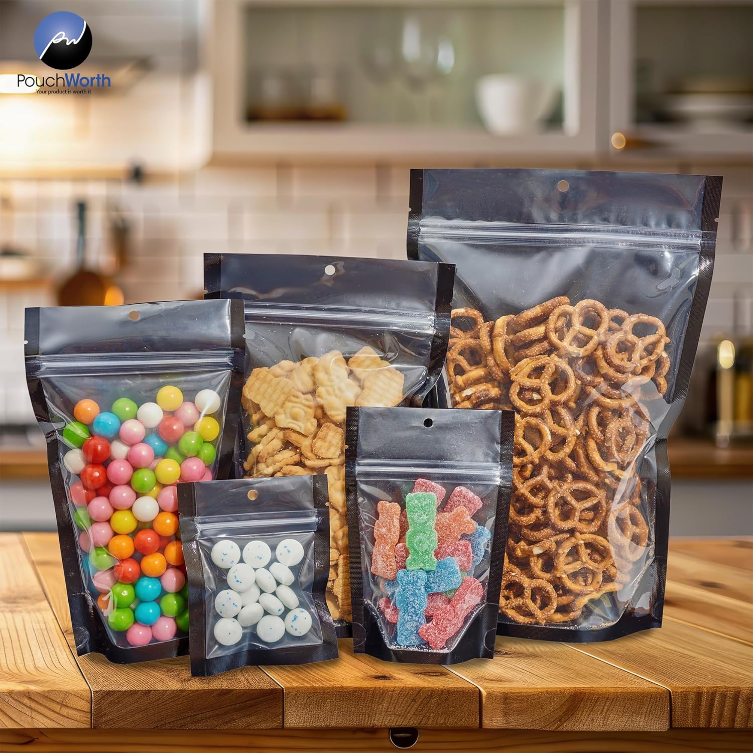 100 Pack 3.5"x4.5" Mylar Clear/Black Nylon Resealable Flat Bags Heat Seal Zipper Lock Reusable Storage Pouches for Zip Food Storage Lock Packaging with Tear Notches
