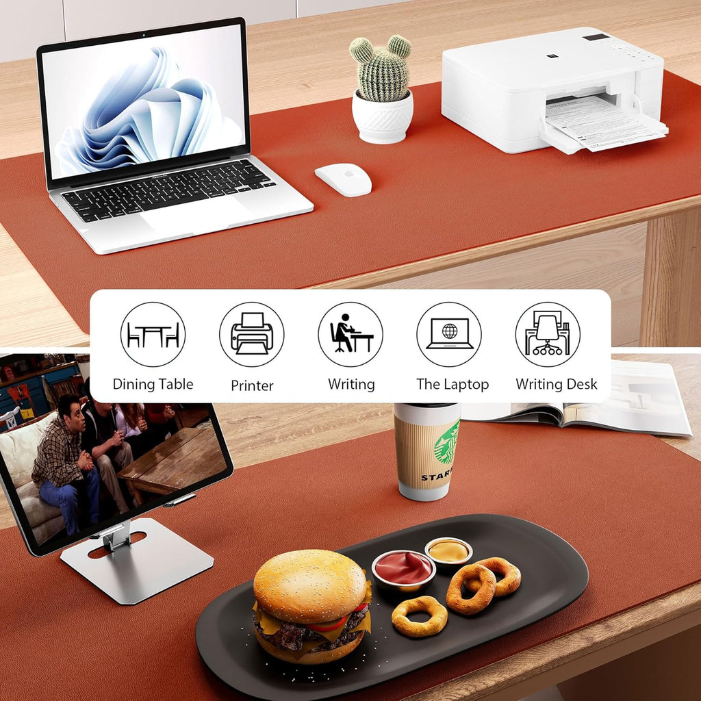 Aothia Dual-Sided Desk Pad - Leather Desk Mat, Natural Cork Desk Pad Protector, Large Mouse Pad for Desk, Waterproof Desk Blotter Pad, Desk Writing Pad for Office Work/Home, Maple Brown(35.4" x 15.7")
