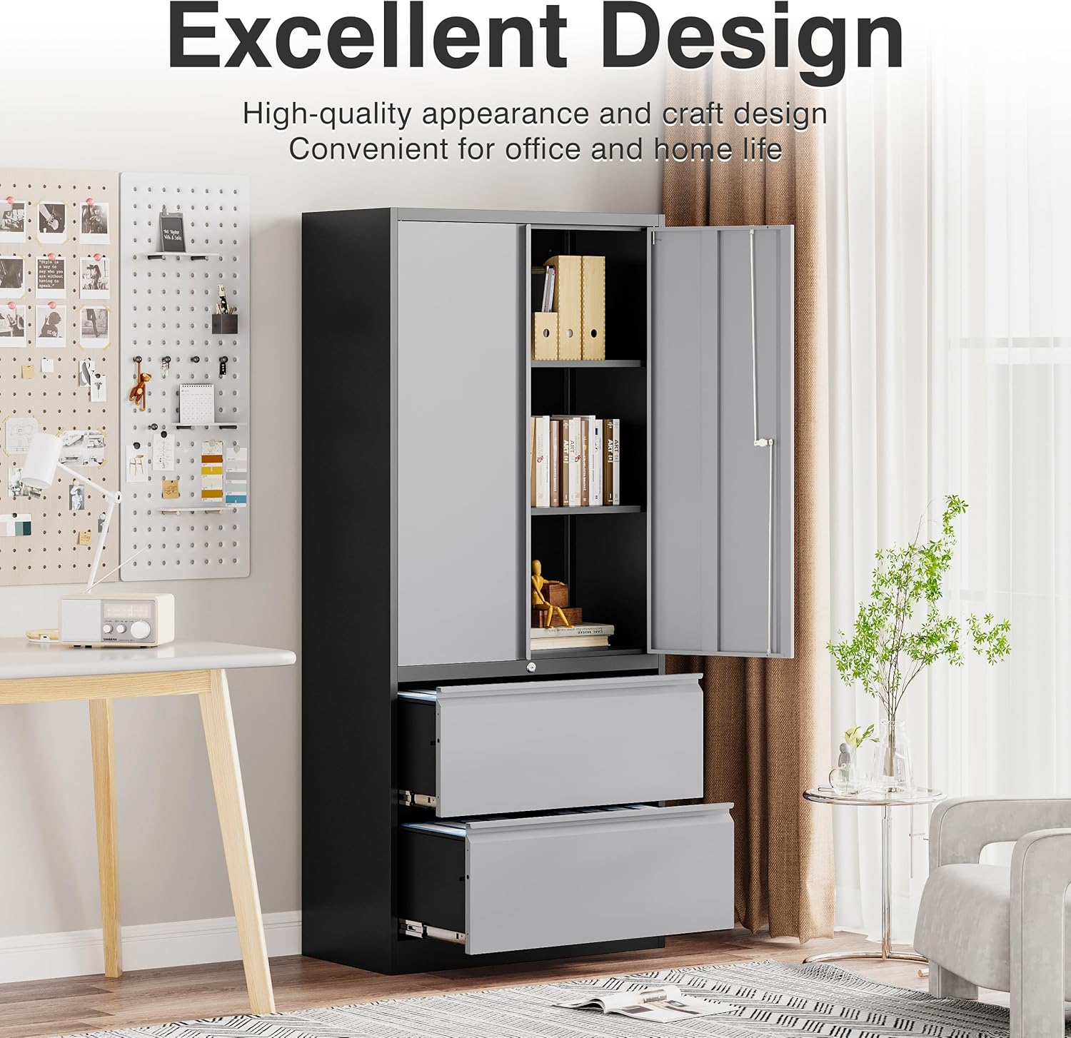 SISESOL Metal Storage Cabinet with Drawers, 71" File Cabinets for Home Office, Locking Steel Storage Cabinet with Doors and Shelves for Home, Office, Warehouse, Garage, School (Gray, 2 Drawers)