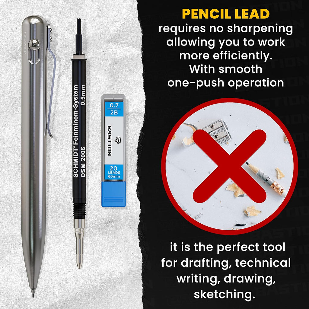 BASTION® Luxury Mechanical Pencil, Professional Medium Point Pencil for Birthday Gift includes 20 x 0.77mm Lead Refills - Stainless Steel