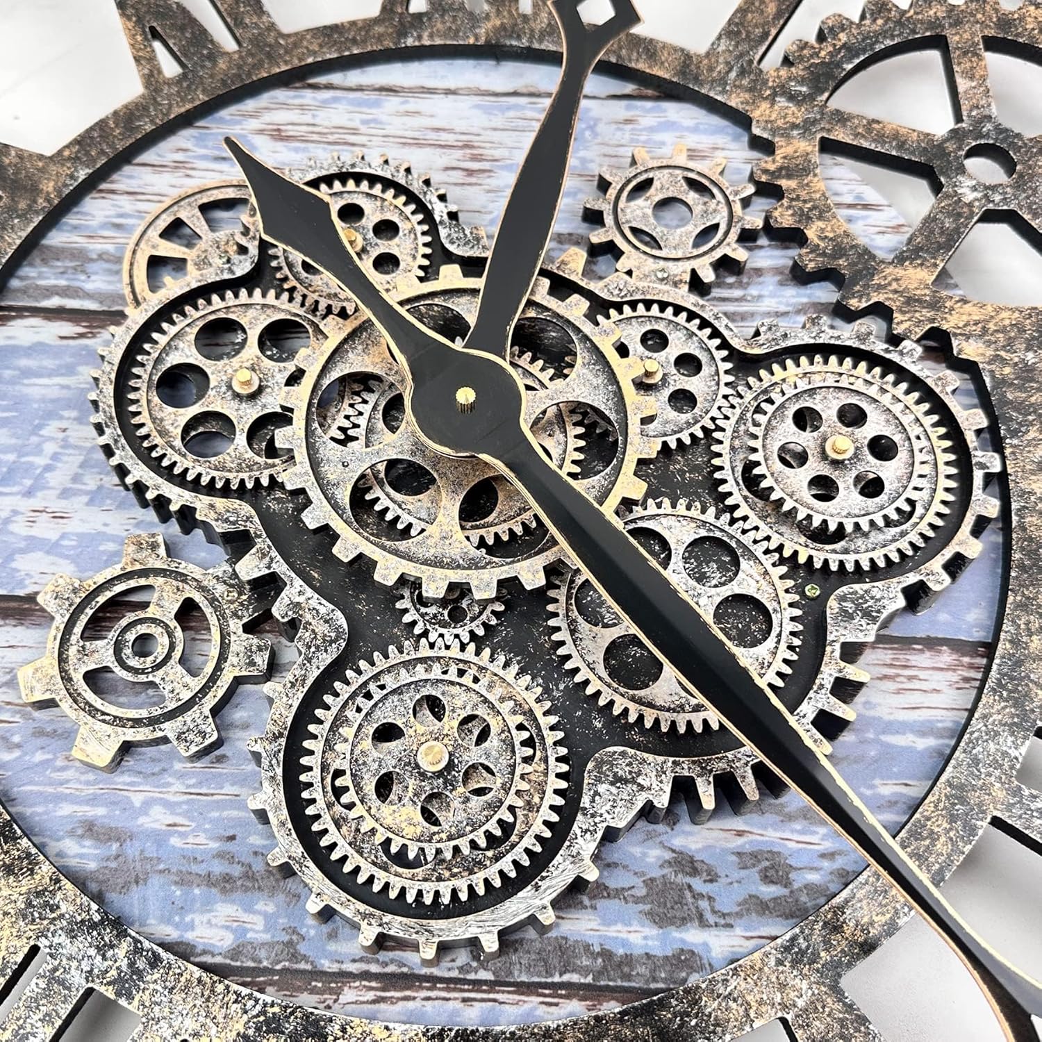 The B-Style Large Wall Clock 24 inch Moving Gear Wall Clock Oversized Vintage Farmhouse Wall Clocks for Living Room Decor Rustic Industrial Wood Clock (Aqua Green, 36 inch/90cm)