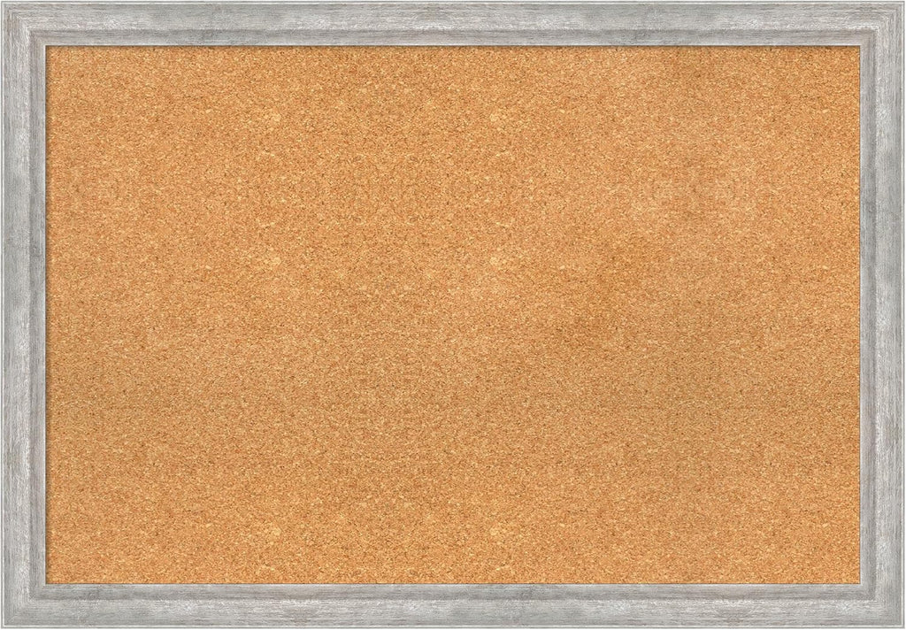 Amanti Art Natural Cork Board for Wall, 27x39 Vision Board with Silver Wood Frame, Large Corkboard Office Decor for Home Organization, Modern Contemporary Corkboard Pinboard to display items for home