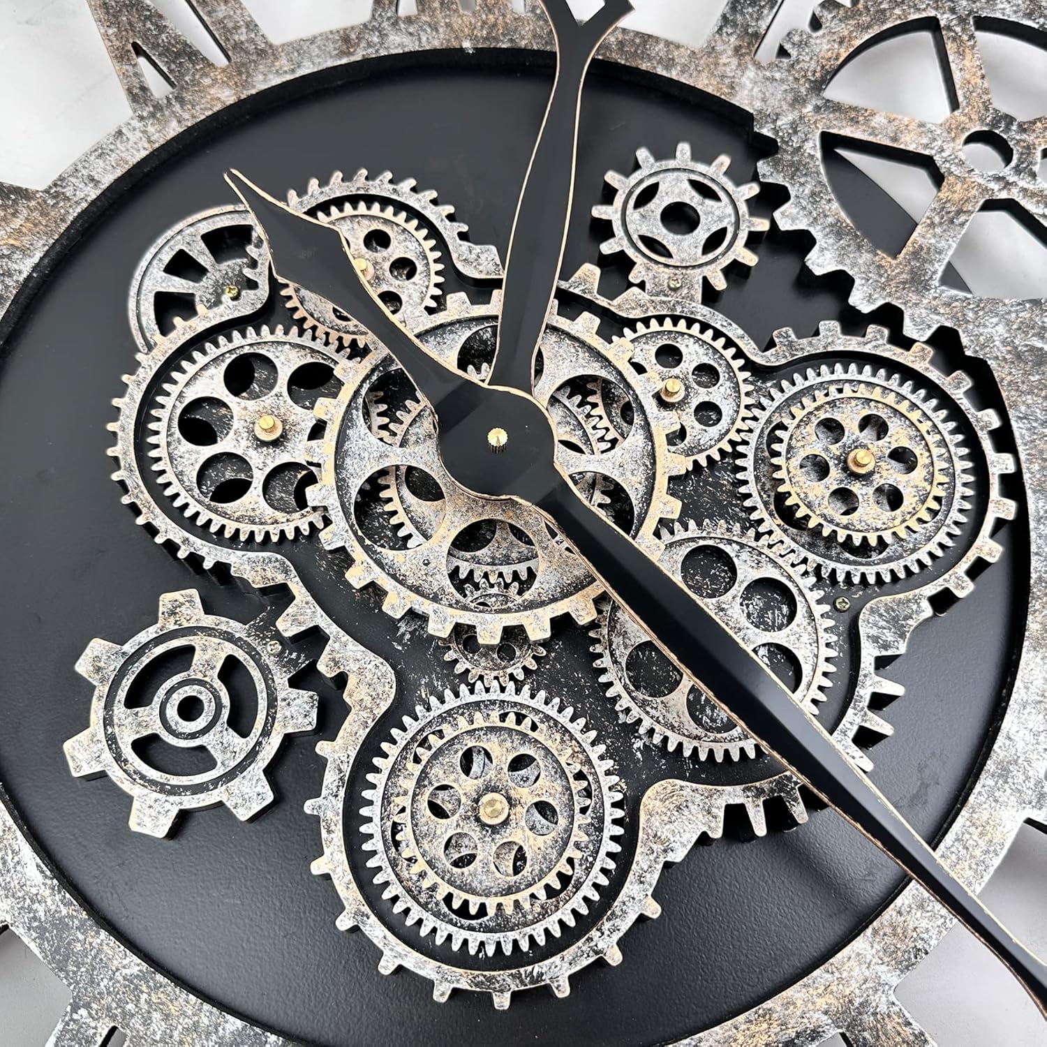The B-Style 36" Large Moving Gear Wall Clock Oversized Vintage Farmhouse Wall Clocks for Living Room Decor Rustic Industrial Wood Clock (Black and Bronze)