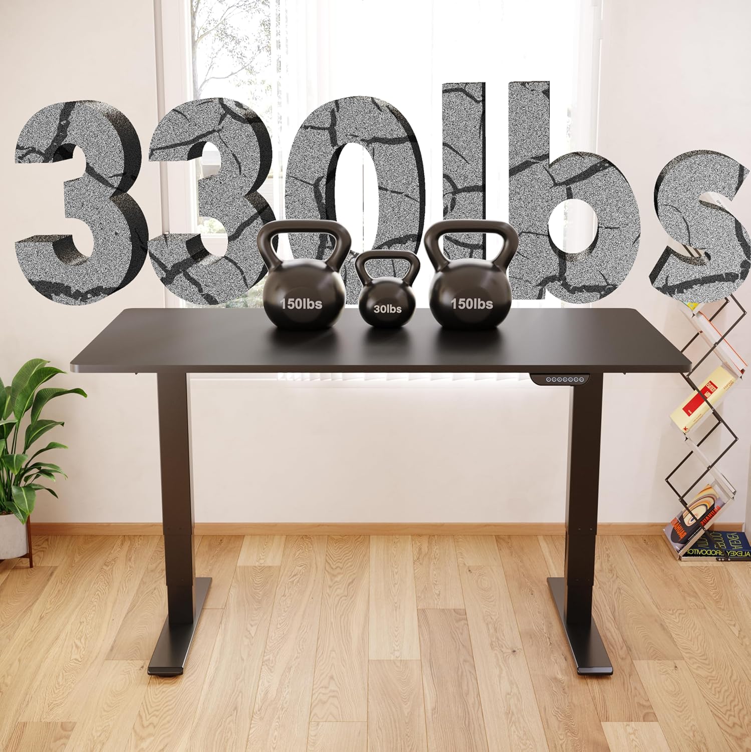 FLEXISPOT E6 MAX Dual Motor 3 Stages Standing Desk 60x24 Inch Whole-Piece Board Electric Height Adjustable Stand Up Desk 150KG Load Capacity(Black Frame + Black Desktop)