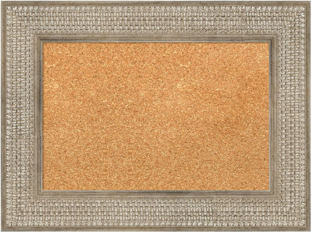 Amanti Art Natural Cork Board for Wall, 18x24 Vision Board with Silver Wood Frame, Small Corkboard Office Decor for Home Organization, Traditional Corkboard Pinboard to Display Items for Home