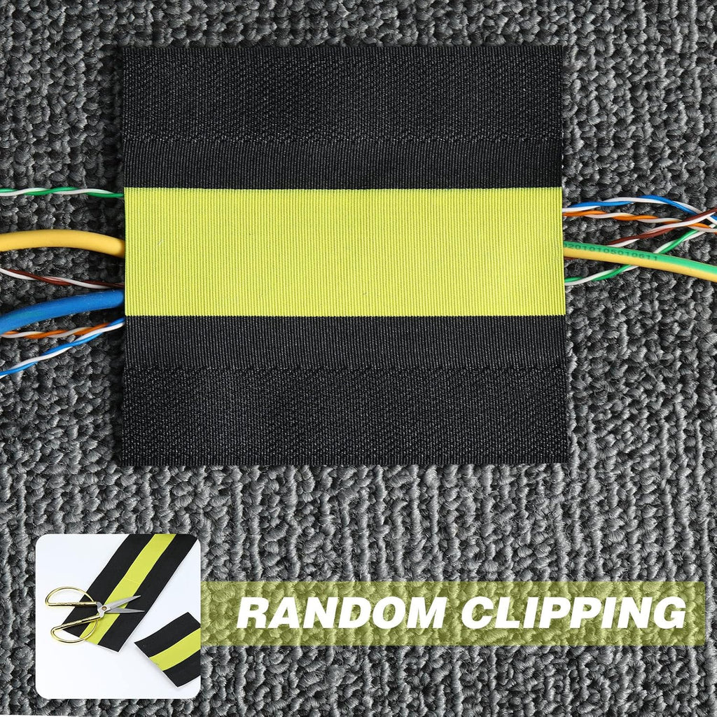WILLBOND Carpet Cord Cover Cable Grip Floor Cover Cable Protector Management Only for Commercial Office Carpet(Black and Yellow,19.69 ft)