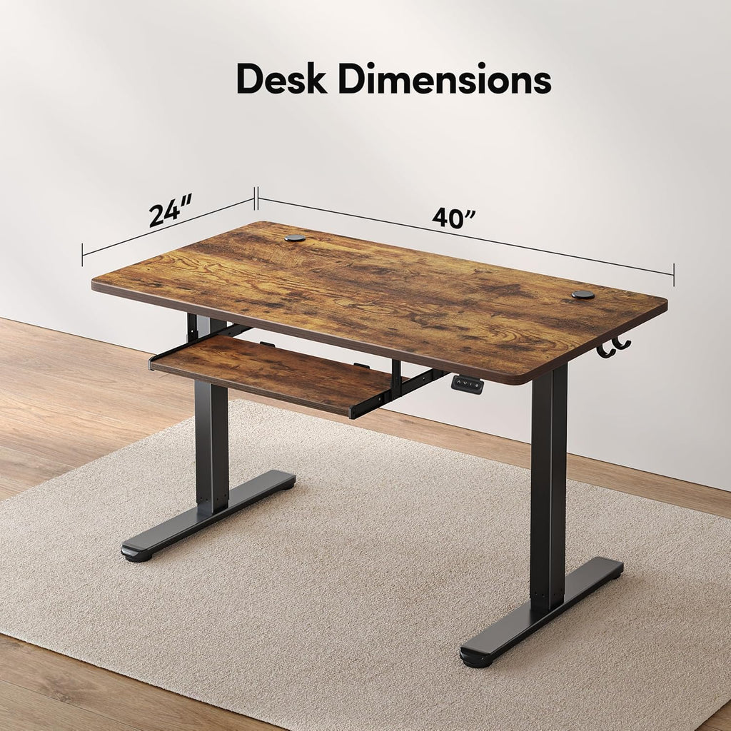 FEZIBO Standing Desk with Keyboard Tray, 40 x 24 Inch Adjustable Height Sit Stand Desk with Memory Presets for Home Office, Ergonomic Computer Workstation, Rustic Brown