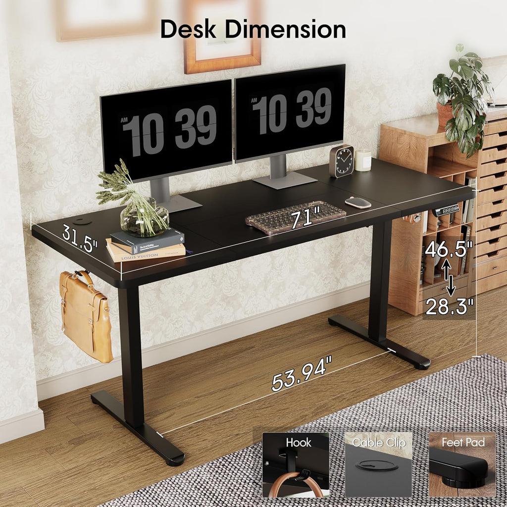 Monomi Electric Standing Desk, 71 x 31.5 inches Height Adjustable, Ergonomic Home Office Sit Stand Up Desk with Memory Preset Controller (Black Top/Black Frame)
