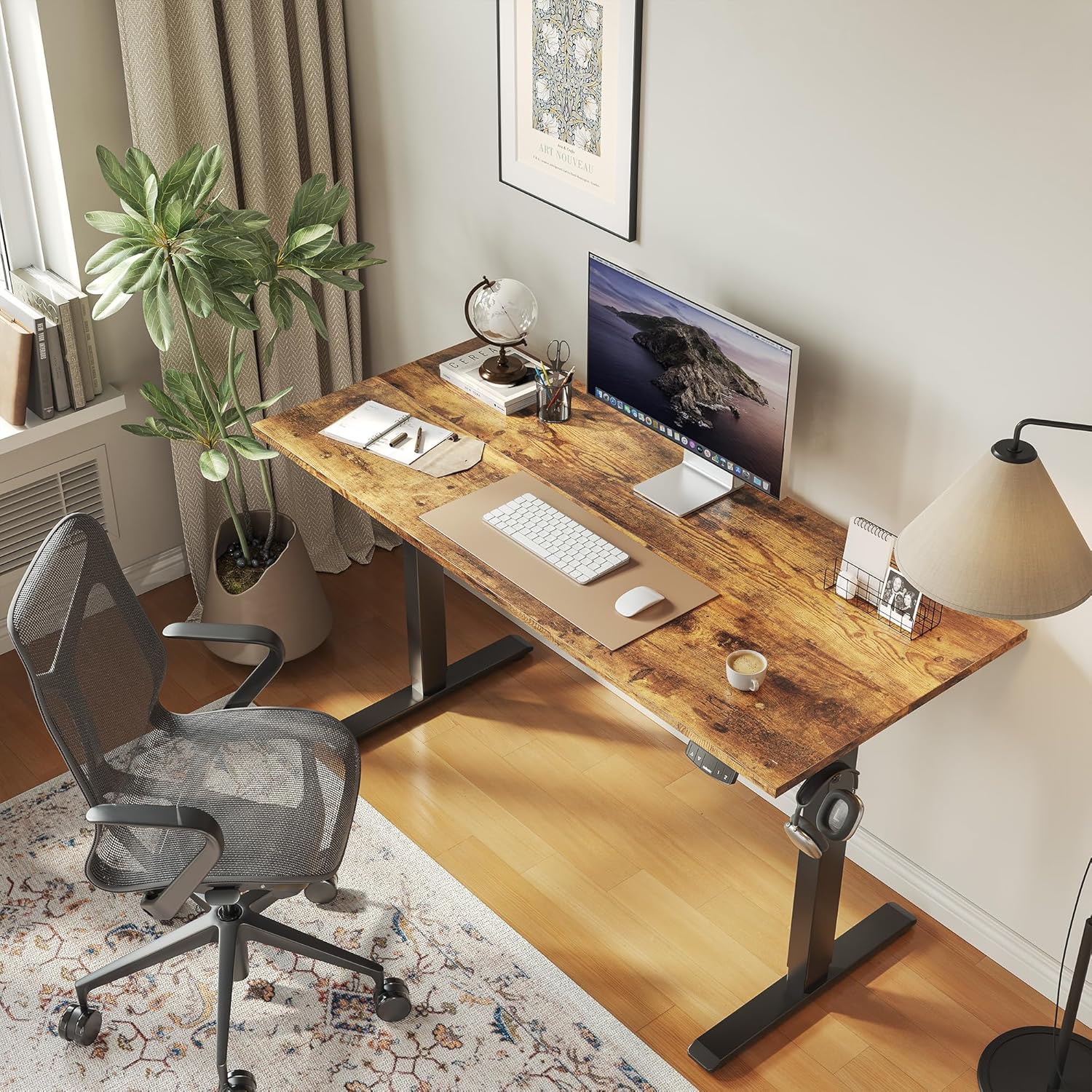 Agilestic Electric Standing Desk, 55 x 24 Inches Height Adjustable Desk, Sit Stand up for Work Office Home, Ergonomic Rising Computer Table with Memory Preset, Rustic Brown