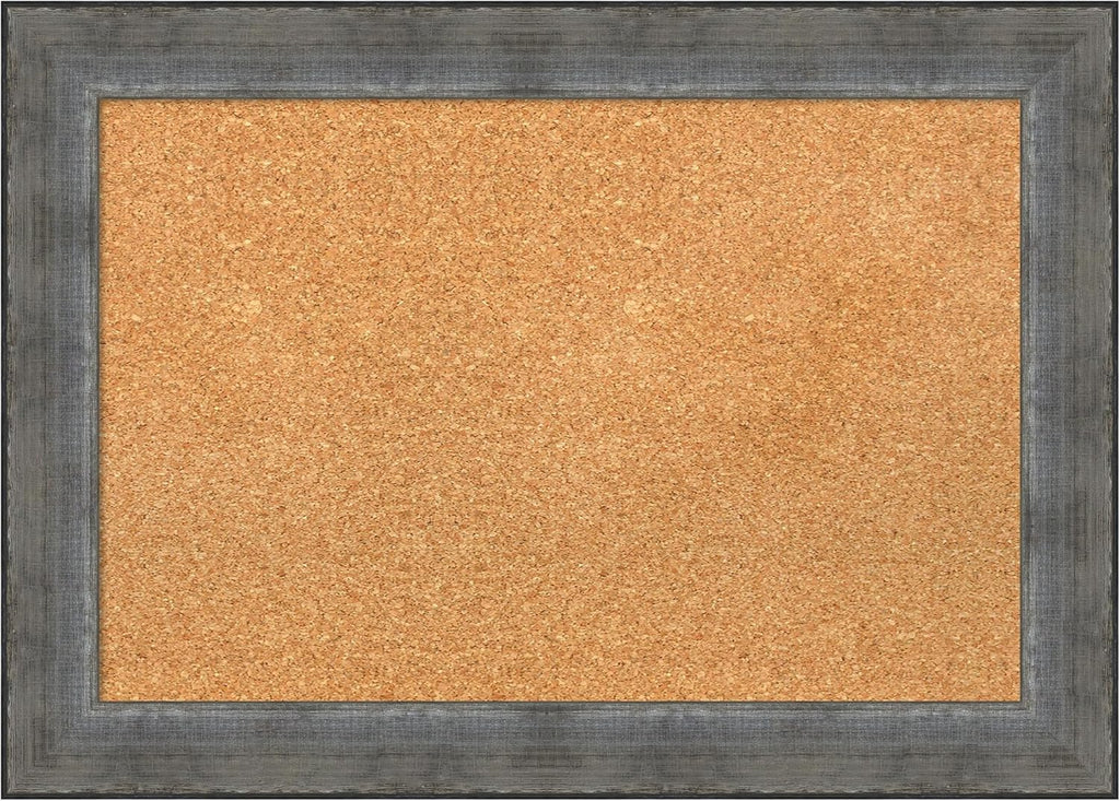 Amanti Art Natural Cork Board for Wall, 20x28 Vision Board with Silver Wood Frame, Medium Corkboard Office Decor for Home Organization, Casual Corkboard Pinboard to Display Items for Home