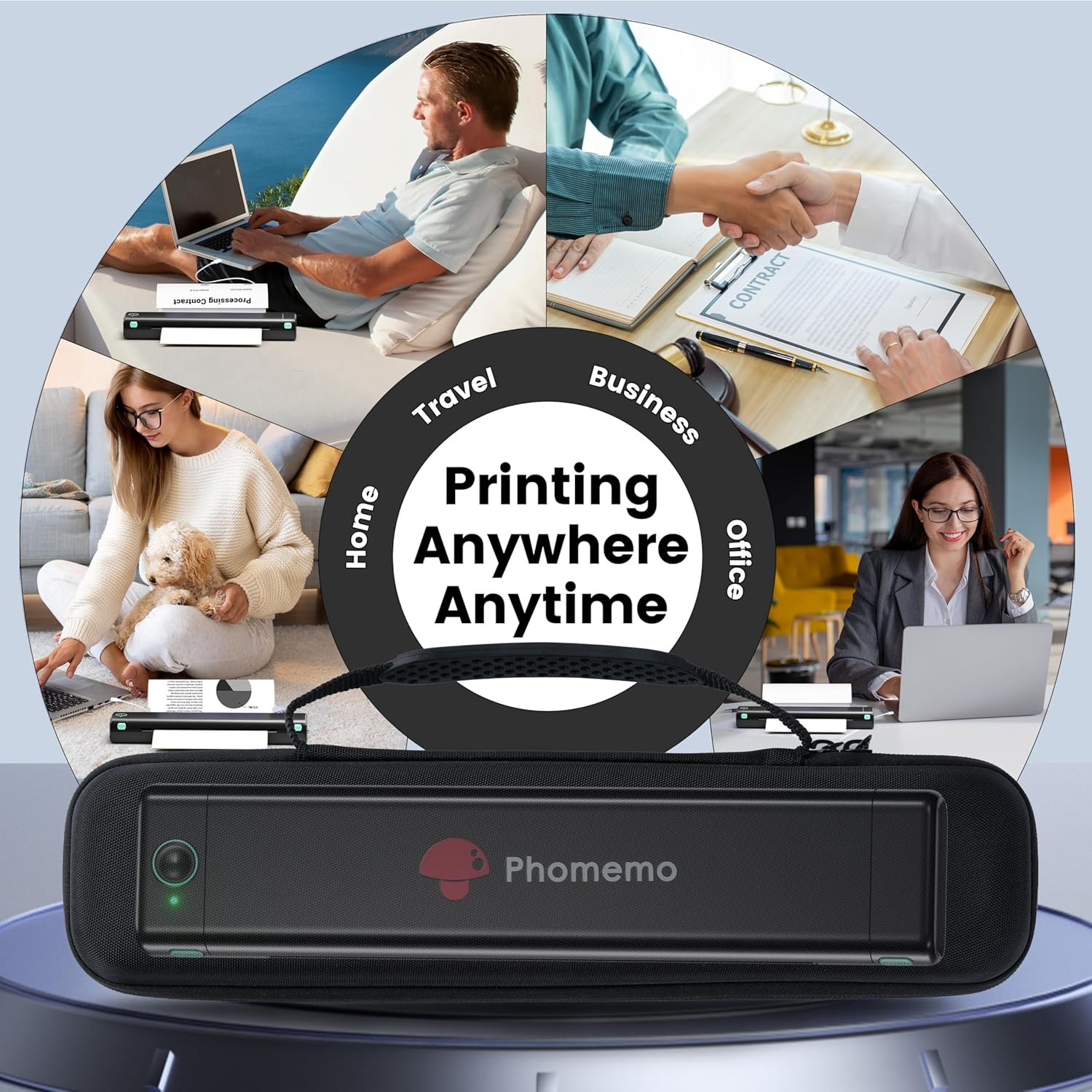 Phomemo M08F Portable Printer Wireless for Travel, Thermal Bluetooth Inkless Printer for 8.5" X 11" Thermal Paper, Compatible with Android iOS Phone Laptop, with Case