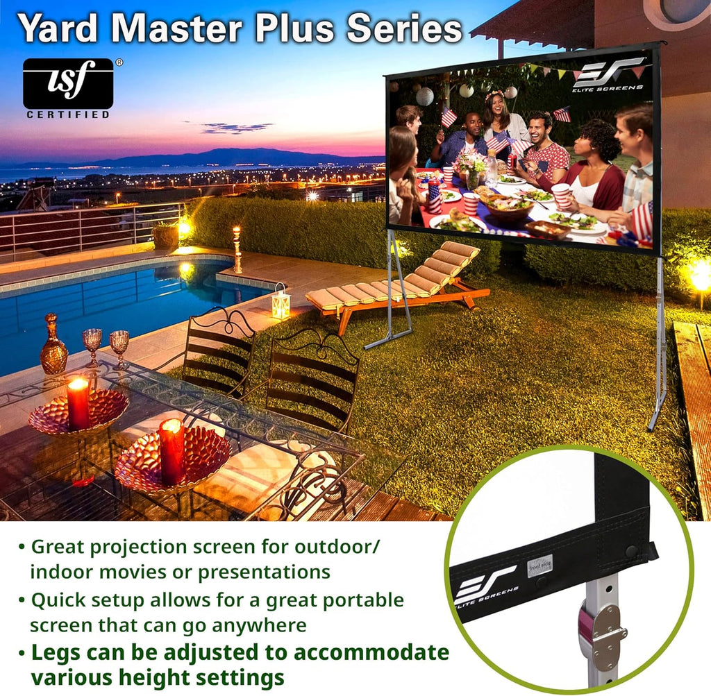 Elite Screens Yard Master Plus, 145-INCH 16:9 Height Setting Adjustable Portable Projector Screen, 4K HD Outdoor Indoor Movie Theater Front Projection, US Based Company 2-YEAR WARRANTY, OMS145H2PLUS