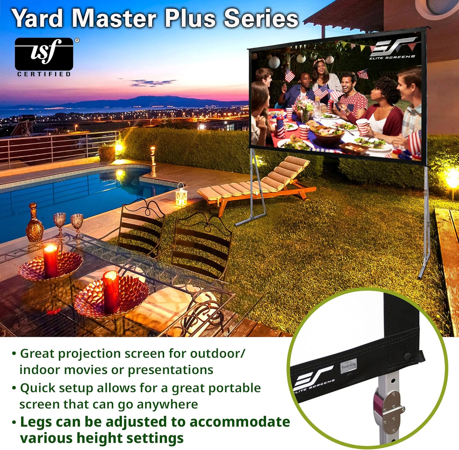 Elite Screens Yard Master Plus, 145-INCH 16:9 Height Setting Adjustable Portable Projector Screen, 4K HD Outdoor Indoor Movie Theater Front Projection, US Based Company 2-YEAR WARRANTY, OMS145H2PLUS
