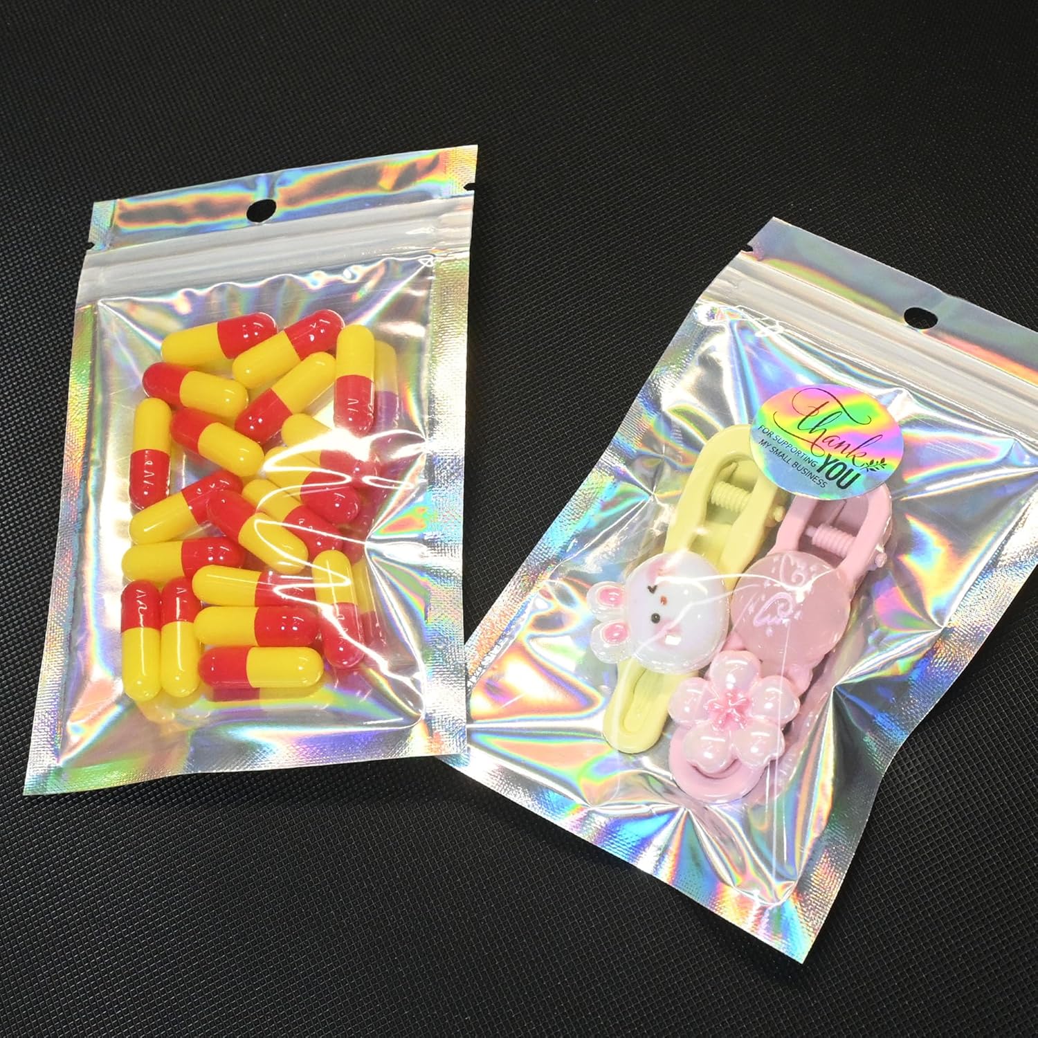 100 Pack Holographic Resealable Plastic Bags for Food Storage, Zipper Bags with Clear Front Window, Packaging Pouch for Small Business (100 Pack, 3x4.8 inch)