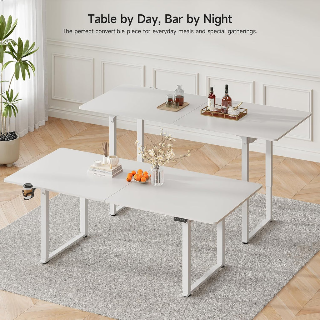 71x32 Inch Adjustable Standing Desk with 4 Legs, Stand-up Desk Features a Spacious Rectangular Top, Dual-Motor Lift, and Memory Presets (28-46Inch) for Home Offices or Computer Workstations, White