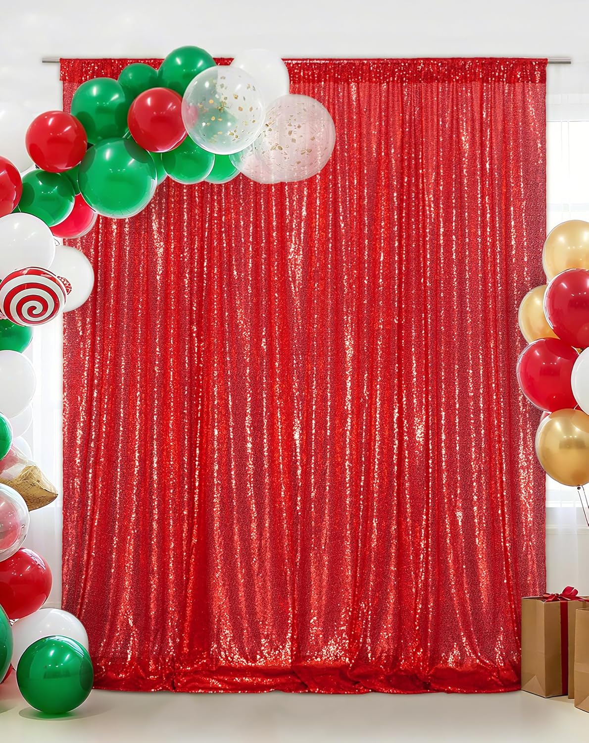 Eternal Beauty Red Sequin Backdrop, 10x10 Ft Glitter Background Curtains for Christmas Shimmer Photography Party Wedding Birthday Back Drop Decor