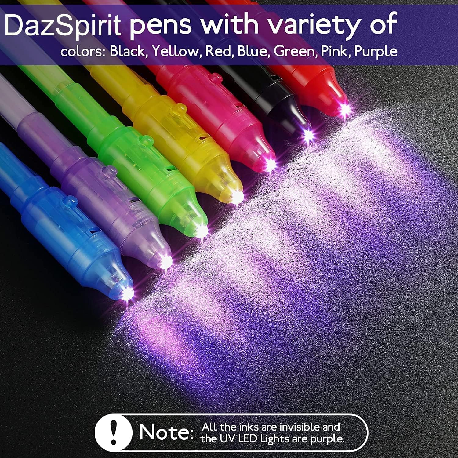 7PCS Invisible Ink Pens with UV Light Party Favors for Boys and Girls, Detective Magic Pen Disappearing Ink for Kids 8-12, Stocking Stuffers, Classroom Prizes