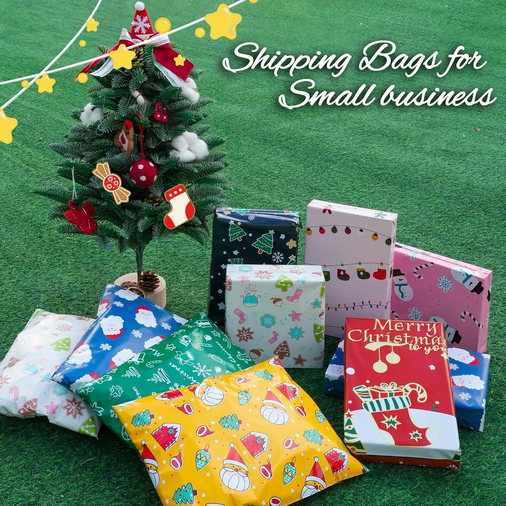 Christmas Poly Mailer 10x13 Inch 100 Pcs, Waterproof Shipping Bags for Clothing, Tear-Resistant Mailier Bags, Strong Mailing Bags with Self-Seal - Green Merry Christmas