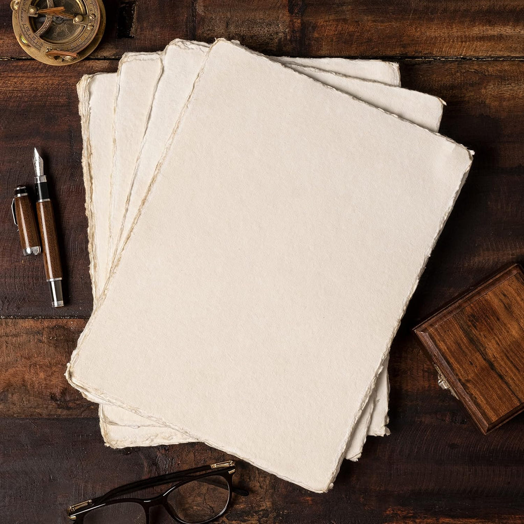 Watercolor Paper | Letter Sized Vintage Paper 8.5 x 11 Inches | 200 GSM Handmade Paper | 50 Sheets of Recycled Cotton Papers, Perfect for Any Medium, Blank Water Color Papers, Antique Paper