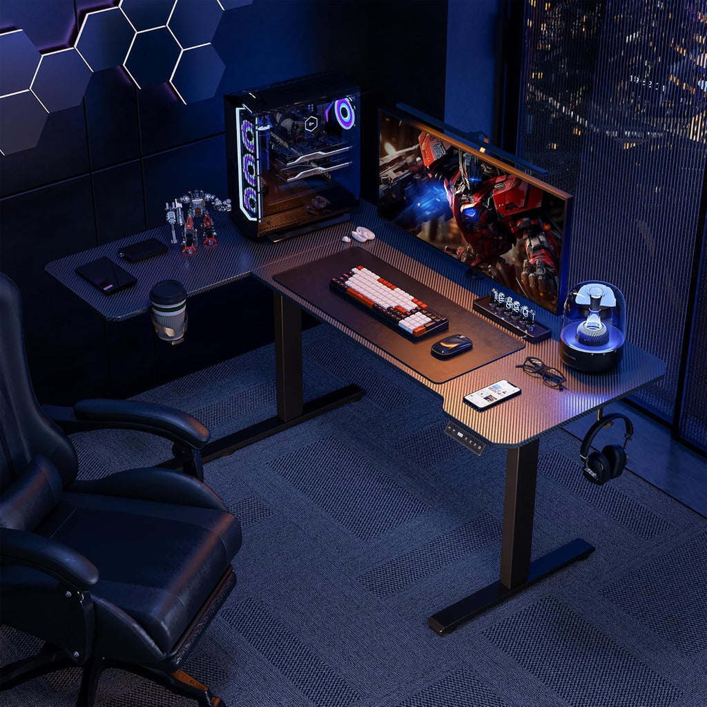 51" Reversiable L-Shaped Electric Standing Desk Adjustable Height Gaming Stand Up Corner Desk Sit Stand Home Office Computer Desk with Splice Board,Black Carbon Top