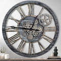The B-Style Large Real Moving Gears Wall Clock 30 inch Rustic Retro Industrial Farmhouse Wood Clock Oversized Decorative Vintage Wall Clocks for Living Room (Carbon Gray)