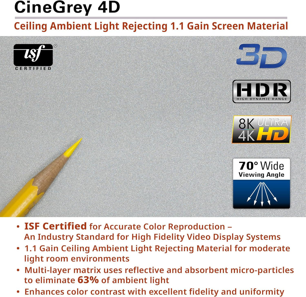 Elite Screens Kestrel Tab-Tension 3 CineGrey 4D, 150 inch 16:9, Standard Throw ISF Ceiling Ambient Light Rejecting (CLR/ALR) Electric Floor-Rising Projector Screen, Programmed Remote Kit, FTE150H3-C4D