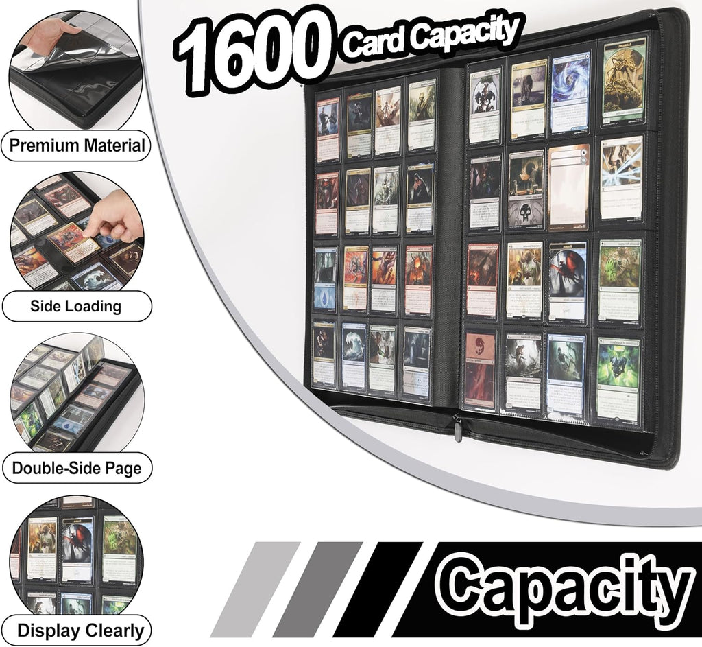 Premium Card Binder 16 Pocket - Fits 1600 Cards，4X4 Ringless Card Album with Sleeves for Trading Cards & Sports Cards（Model C，Light Pink）