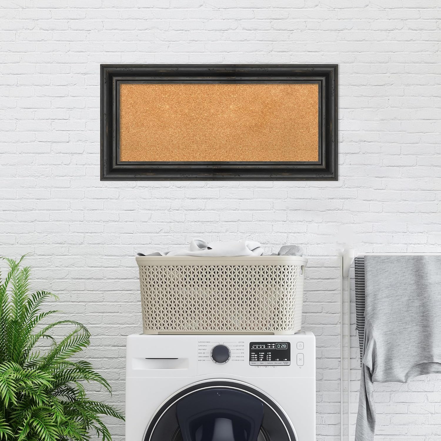 Amanti Art Natural Cork Board for Wall, 17x35 Vision Board with Black Wood Frame, Medium Corkboard Office Decor for Home Organization, Country Rustic Corkboard Pinboard to Display Items for Home