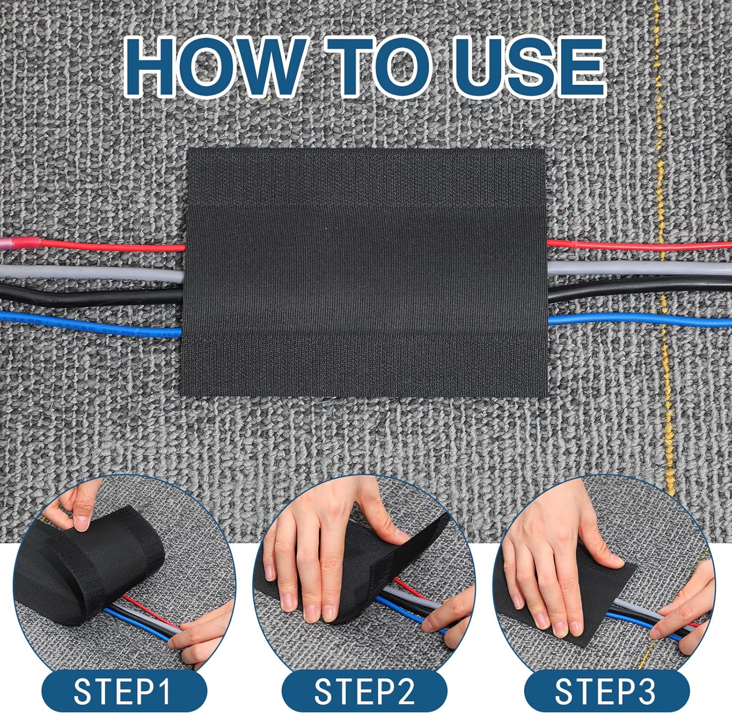 WILLBOND Carpet Cord Cover Cable Grip Floor Cover Cable Protector Management Only for Commercial Office Carpet(Black,147.64 ft)