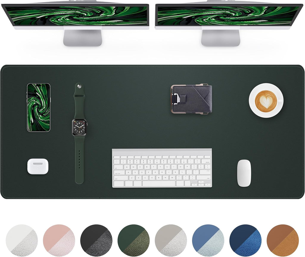 Leather Desk Pad Protector - 48" x 17" Non-Slip PU Leather Large Mouse Pad, Waterproof Desk Blotter Mat for Office and Home (Dark Green)