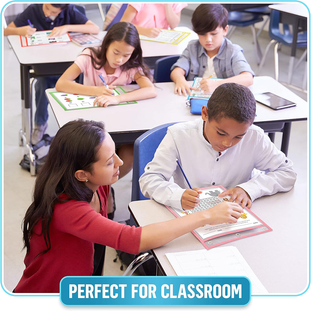 22 Dry Erase Pockets Reusable Sleeves 10x13 - Dry Erase Pocket Sleeves Dry-Erase Sleeve Classroom Pack Dry-Erase Sheet Protectors Pouches Write and Wipe Pockets Erasable Pocket Sleeves for Classroom