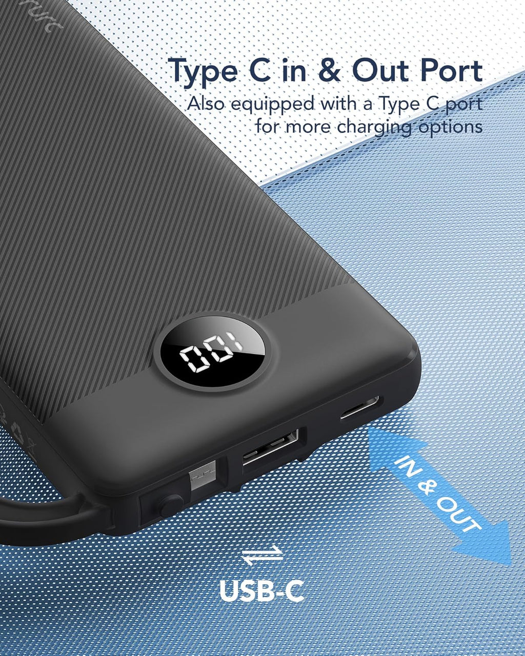 VRURC Portable Charger with Built in Cables, Slim Power Bank 10000mAh, USB C Battery Pack Travel Essential, 5 Outputs 2 Inputs Phone Charging Bank for iPhone 16 15 14 13,Samsung,Android-Black(1 Pack)