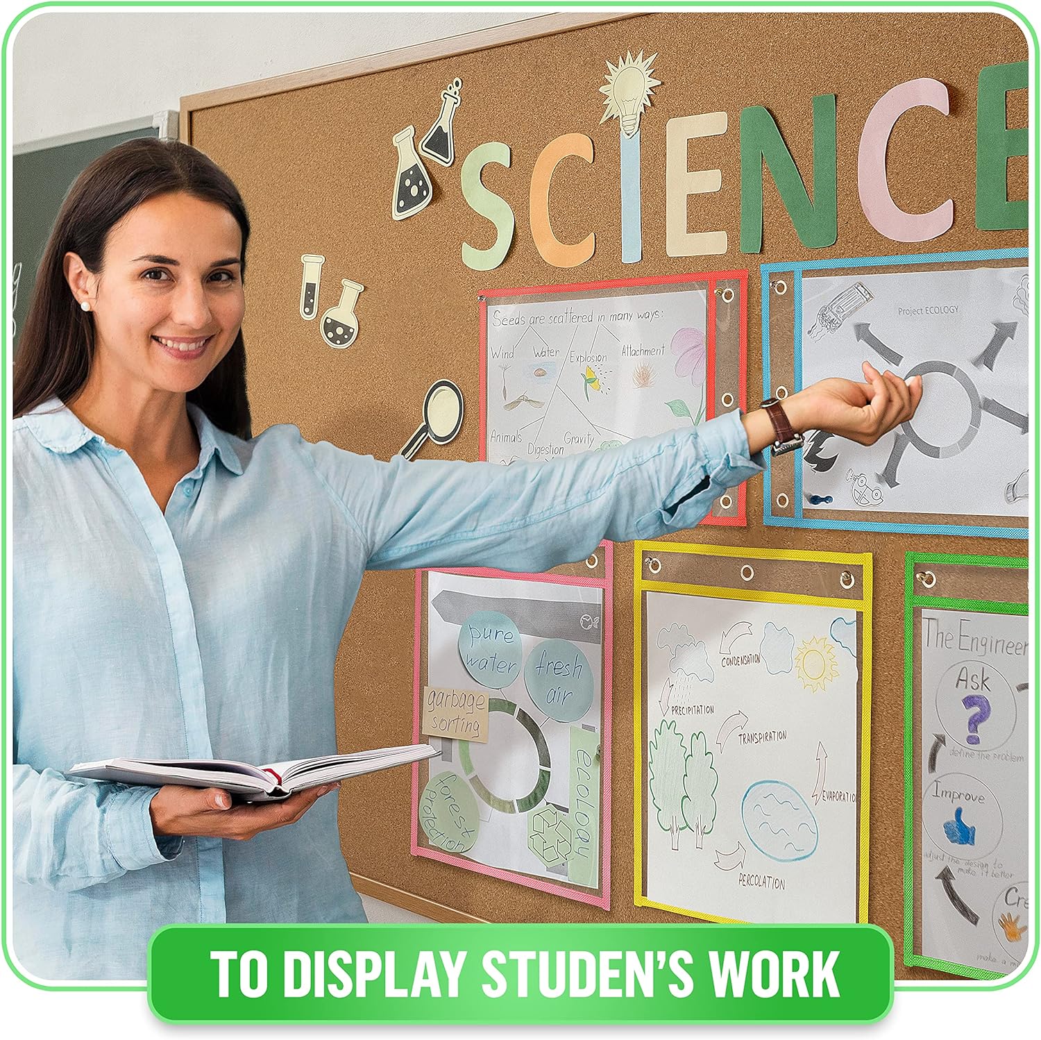 22 Dry Erase Pockets Reusable Sleeves 10x13 - Dry Erase Pocket Sleeves Dry-Erase Sleeve Classroom Pack Dry-Erase Sheet Protectors Pouches Write and Wipe Pockets Erasable Pocket Sleeves for Classroom